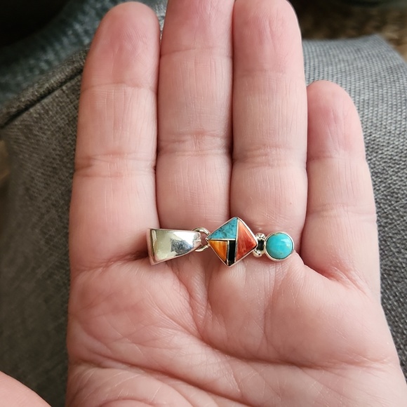 NWOT Native American Navajo Multi-stone Inlay Pendant 💙🧡🎁 - Picture 8 of 9